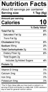 Sweet 'n Tangy Nutrition Label