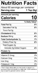 Teriyaki Nutrition Label